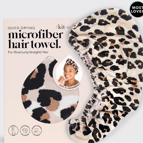 New no box 2 Kitsch microfiber hair towels pink satin and leopard never used - Picture 4 of 9